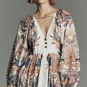 Anthropologie Floral Paisley Maxi Dress in Cream, Blue, Blush